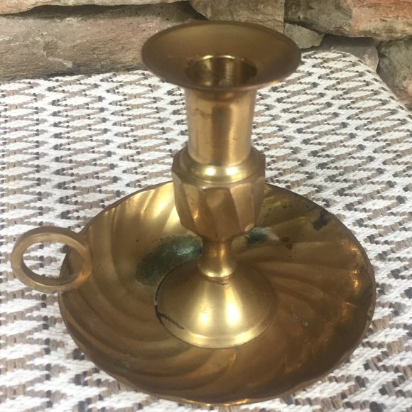 Brass Candle Holder Chamberstick India Boho - Picture 6 of 10
